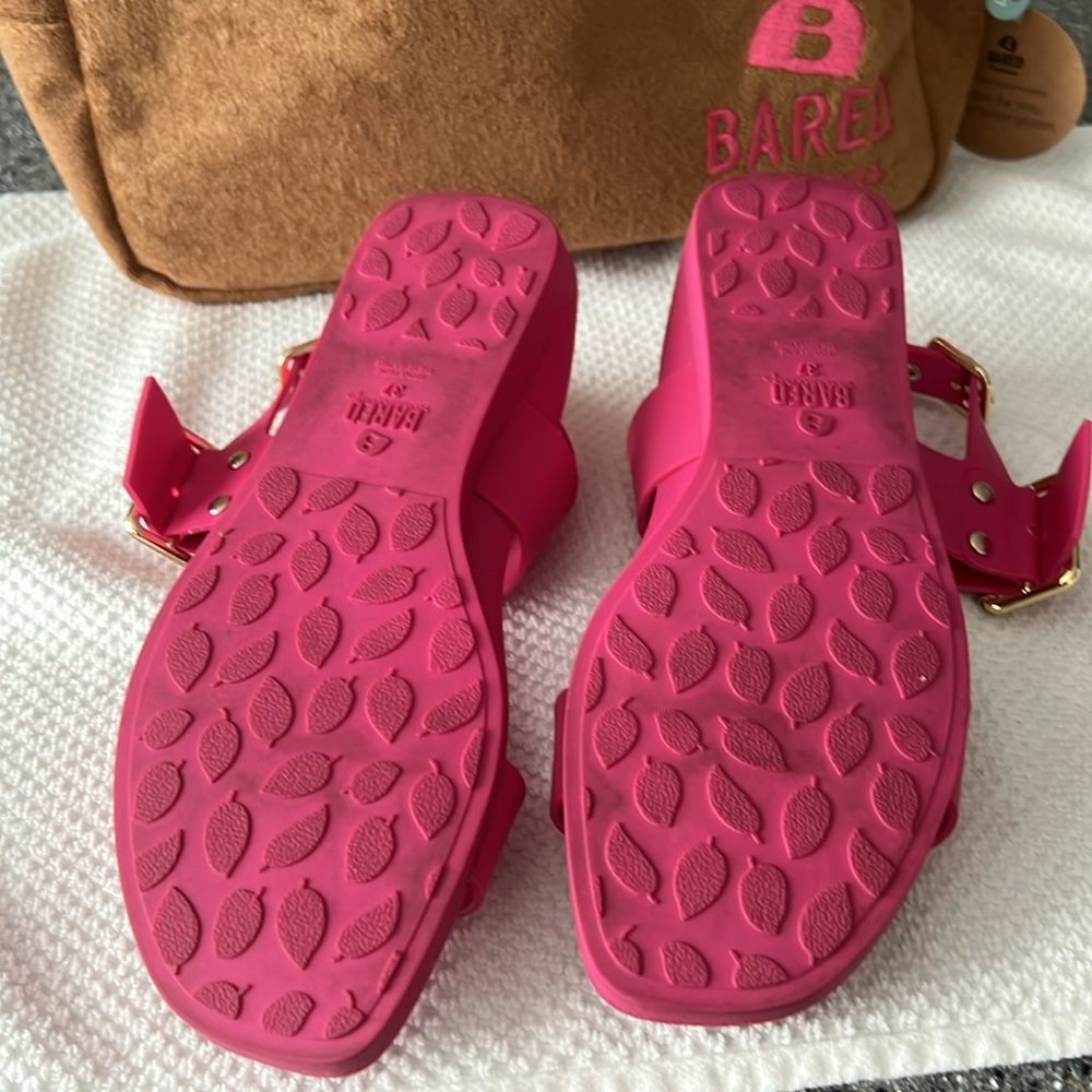 Bared Raspberry Rubber Flat Sandals - image 6